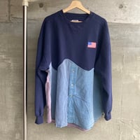 古着リメイク『ピエロシャツ』紺色×マルチ