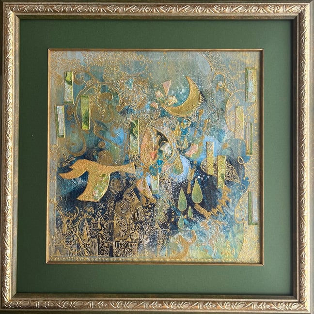 ○Crystal veil 絵画原画+天然石 原画】
