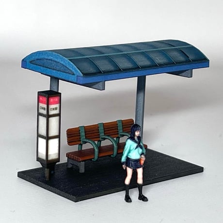 HOゲージ　1/80 バス停　ミニチュア　フィギュアに　ジオラマ　レイアウトに」完成品　鉄道模型