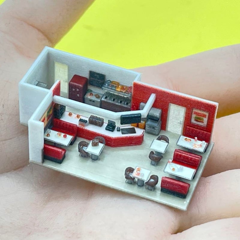 完成品　1/43  ダイナー7点セット　ミニチュア　フィギュアに　1/64より大 完成品1/43 ダイナー7点セットミニチュアフィギュアに1/64より大