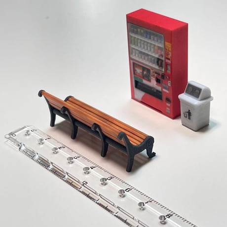 1/43 立体自販機　空き缶入れ　ベンチ　ミニチュア　フィギュア　1/64より大