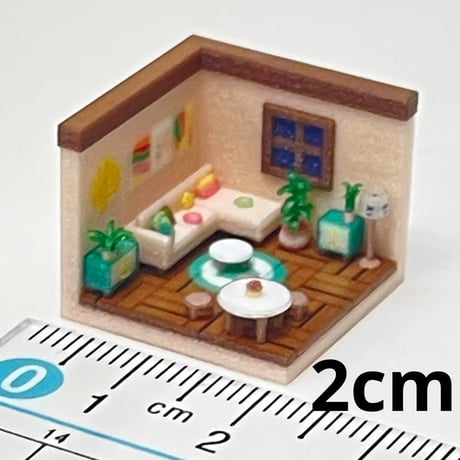 2cm リビング　ミニチュア　ドールハウス　ジオラマ　住宅模型　完成品　3D