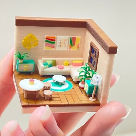 ミニチュア　ドールハウス　ミニミニドールハウス　HOゲージ　住宅模型　リビング 完成品　ミニチュアイメージ　３D　ジオラマ