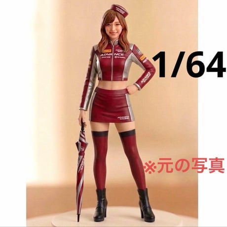 1/64 フィギュア　レースクイーン赤　傘付き　ミニカーに　トミカに　ジオラマ