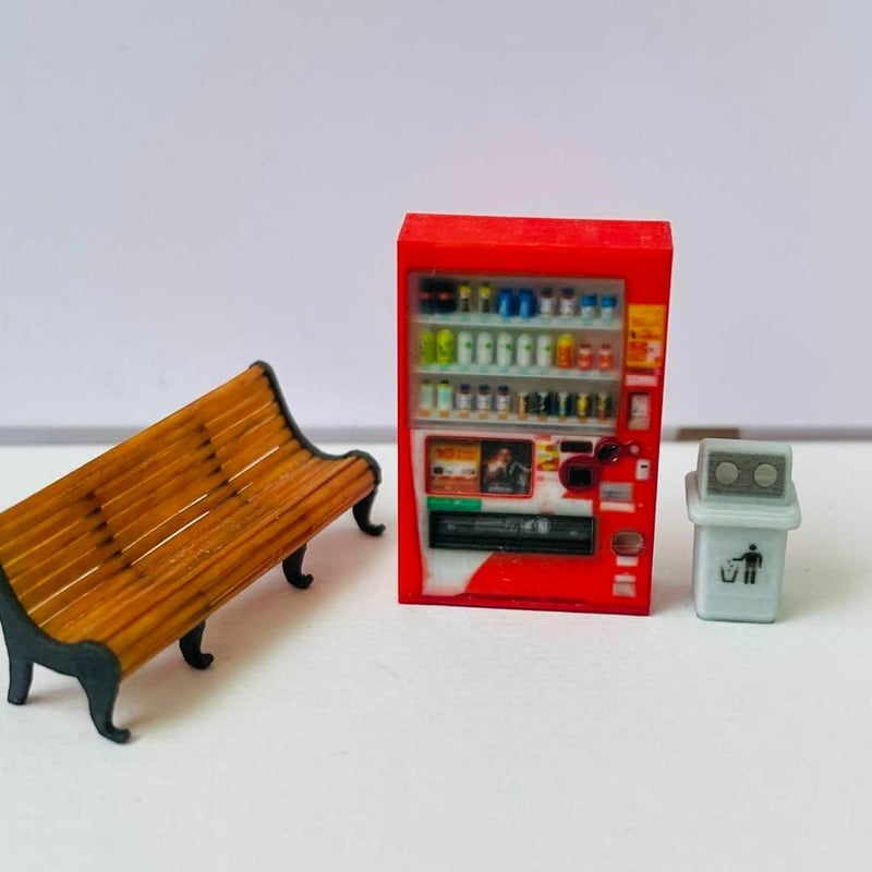 1/64 自販機(飲物立体) 空き缶入れ ベンチ ミニチュア フィギュアに