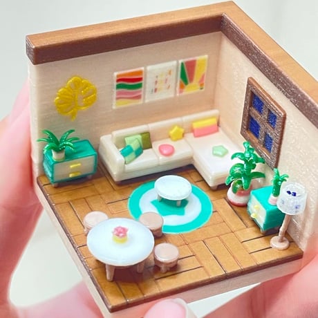 ミニチュア　ドールハウス　ミニミニドールハウス　HOゲージ　住宅模型　リビング 完成品　ミニチュアイメージ　３D　ジオラマ