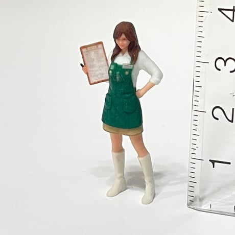 1/43 カフェ店員S フィギュア　1/64より大　ミニカー　ジオラマ　トミカに　スタバ風　スターバックス風　ミニチュア　リアルフィギュア　ミニチュアイメージ