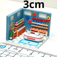 3cm ミニチュア　薬局　ドールハウス　完成品　ジオラマ　住宅模型　3D