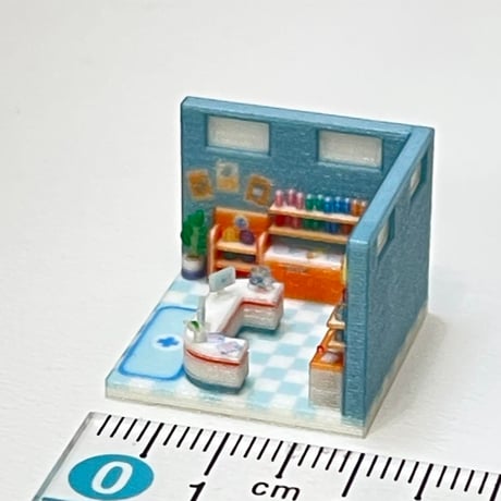 2cm ミニチュア　薬局　ドールハウス　完成品　ジオラマ　住宅模型　3D