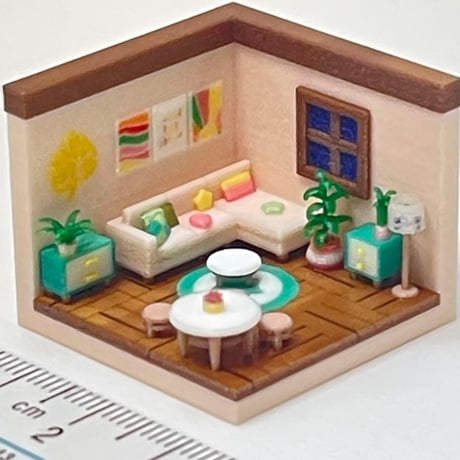 3cm ミニチュア　リビングルーム　ドールハウス　住宅模型　ジオラマ　完成品