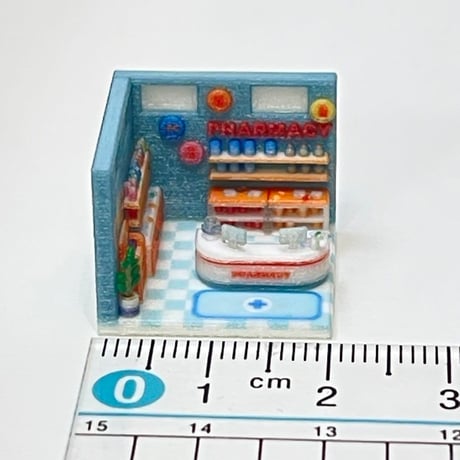 2cm ミニチュア　薬局　ドールハウス　完成品　ジオラマ　住宅模型　3D