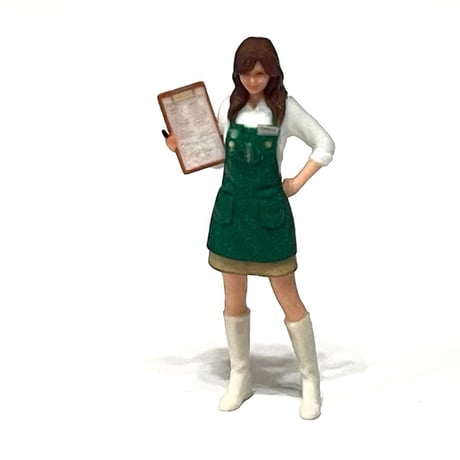 1/64 カフェ店員S フィギュア　ミニカー　ジオラマ　トミカに　ミニチュア リアルフィギュア　完成品　スタバ風　スターバックス風　ミニチュアイメージ