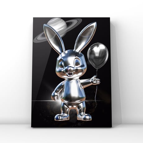 「クロムメッキラビット宇宙空間」壁掛けアート