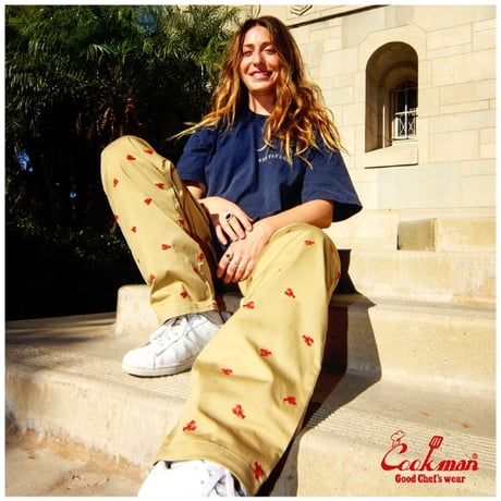 COOKMAN シェフパンツ Chef Pants Embroidery Lobster Beige [231-51803]