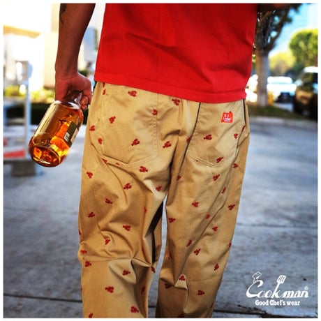 COOKMAN シェフパンツ Chef Pants Embroidery Lobster Beige [231-51803]