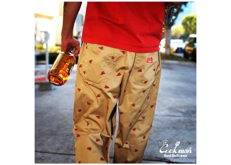 COOKMAN シェフパンツ Chef Pants Embroidery Lobster Beige [231-51803]