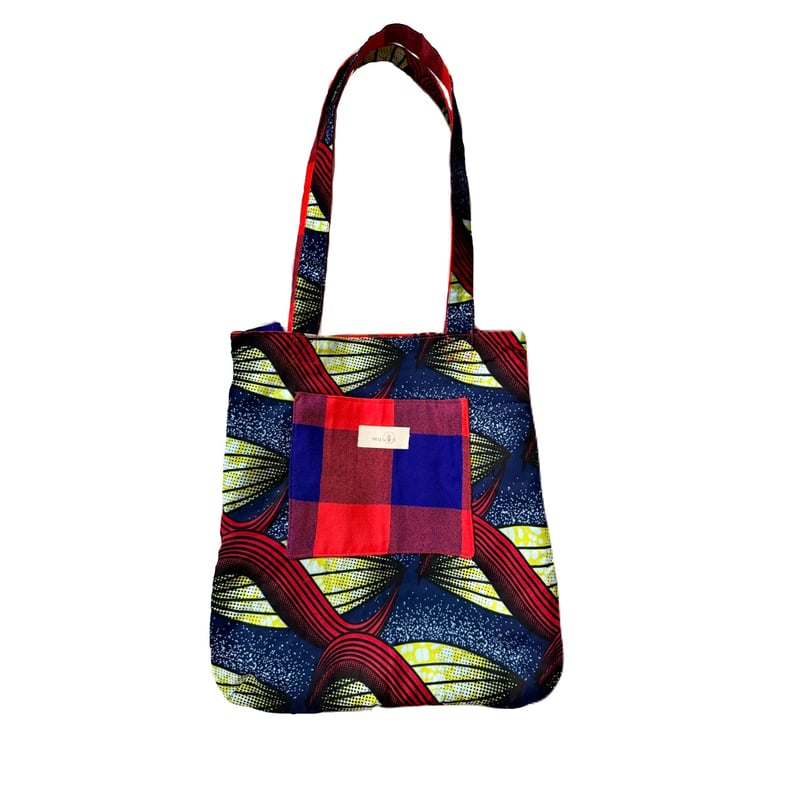 ケニア】FURIRU マサイシュカフリルトートバッグ (青赤2002) | MauWa Ci