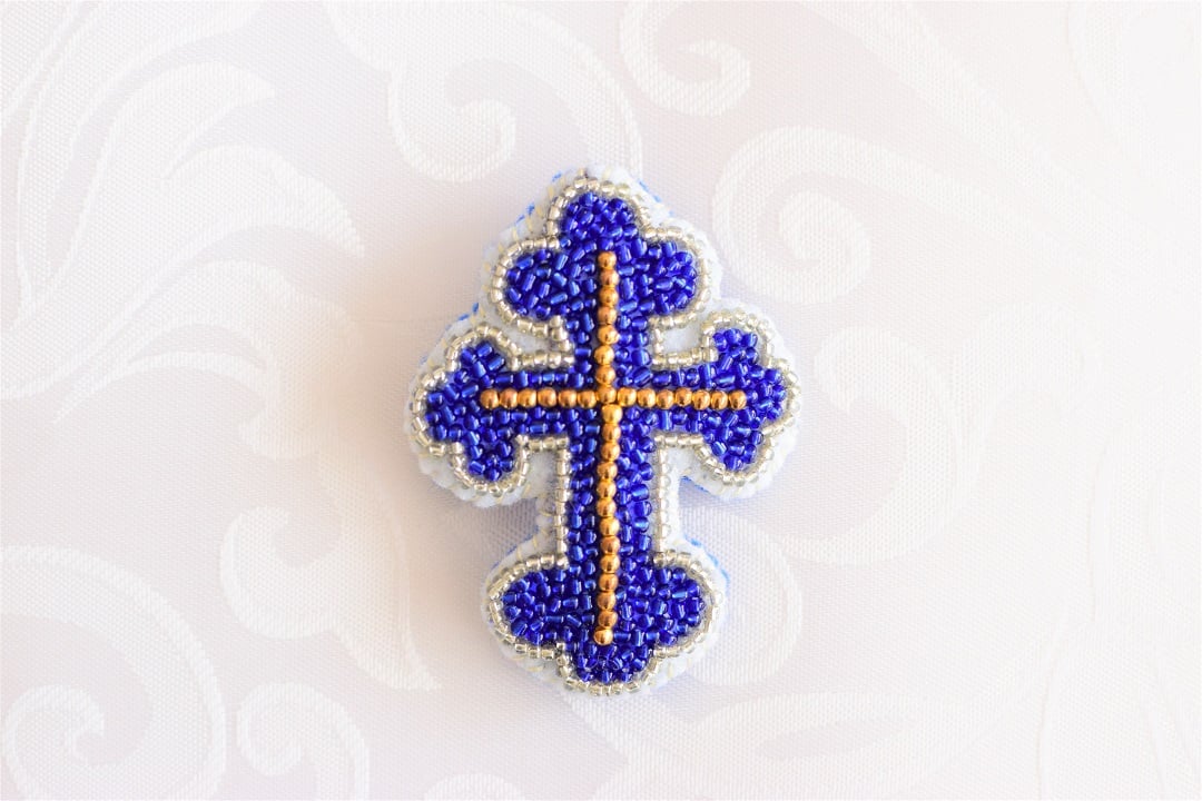 ハンドメイドブローチ 青い十字架 | kalejdoskop