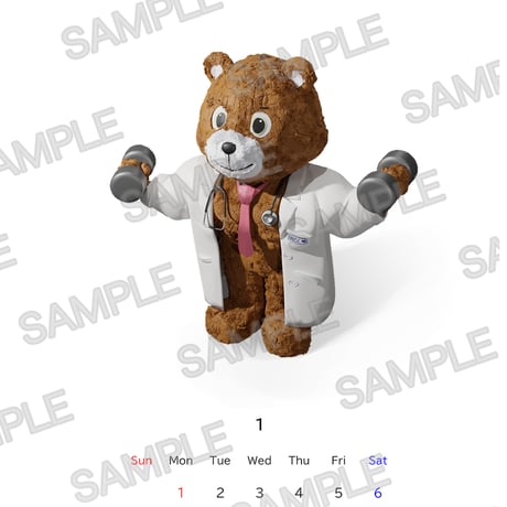 【待ち受け壁紙カレンダー2024年1月 (筋肉くまDr) / Phone wallpaper calendar 2024/JAN (Dr. Muscle Bear) 】iPhone用