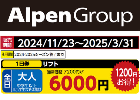 スキーリフト券 2枚セット AlpenGroup CATEGORY 新潟エリア | アルペングループ 早割リフト券Plus!!
