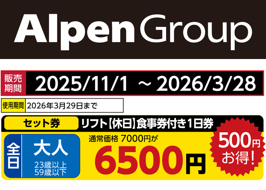 No.729【しらかば2in1スキー場】全日 大人 リフト【休日】食事券付き