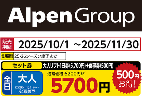 スキーリフト券 2枚セット AlpenGroup CATEGORY 長野エリア | アルペングループ 早割リフト券Plus!!