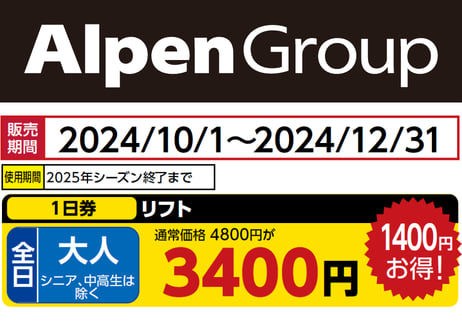 スキーリフト券 2枚セット AlpenGroup アルペングループ 早割リフト券Plus!!