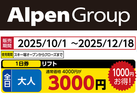 スキーリフト券 2枚セット AlpenGroup CATEGORY 長野エリア | アルペングループ 早割リフト券Plus!!