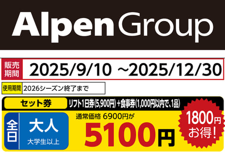 スキーリフト券 2枚セット AlpenGroup アルペングループ 早割リフト券Plus!!