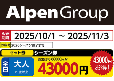 スキーリフト券 2枚セット AlpenGroup アルペングループ 早割リフト券Plus!!