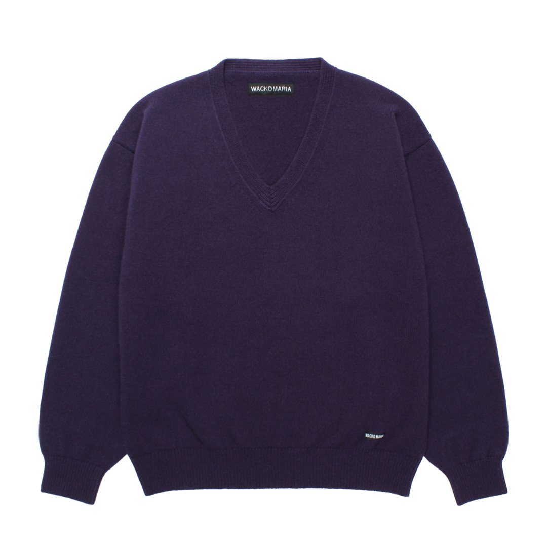 WACKO MARIA ワコマリア V NECK KNIT SWEATER / PURPLE