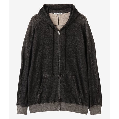SEVEN BY SEVEN セブンバイセブン ORGANIC COTTON FULL ZIP THERMAL  PARKA - Mixed "UNSTAINED" yarn / BLACK