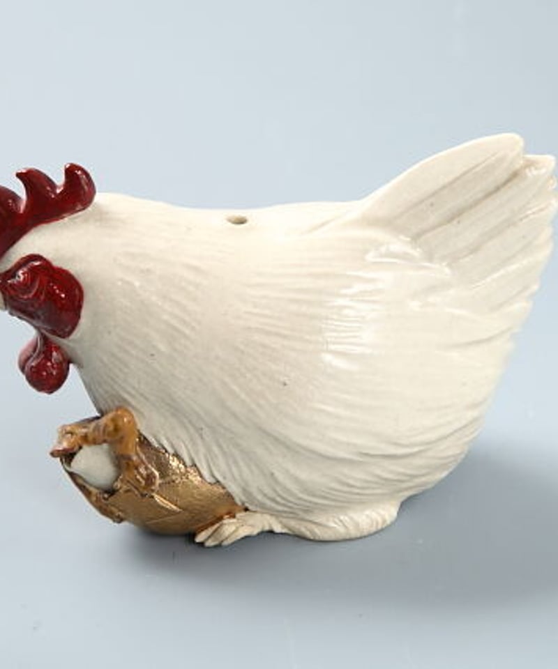 陶彫カエル「にわとり（水滴）」／堀口五明笑 | 人気クラフト