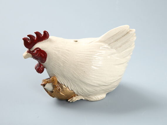 陶彫カエル「にわとり（水滴）」／堀口五明笑 | 人気クラフト作家作品