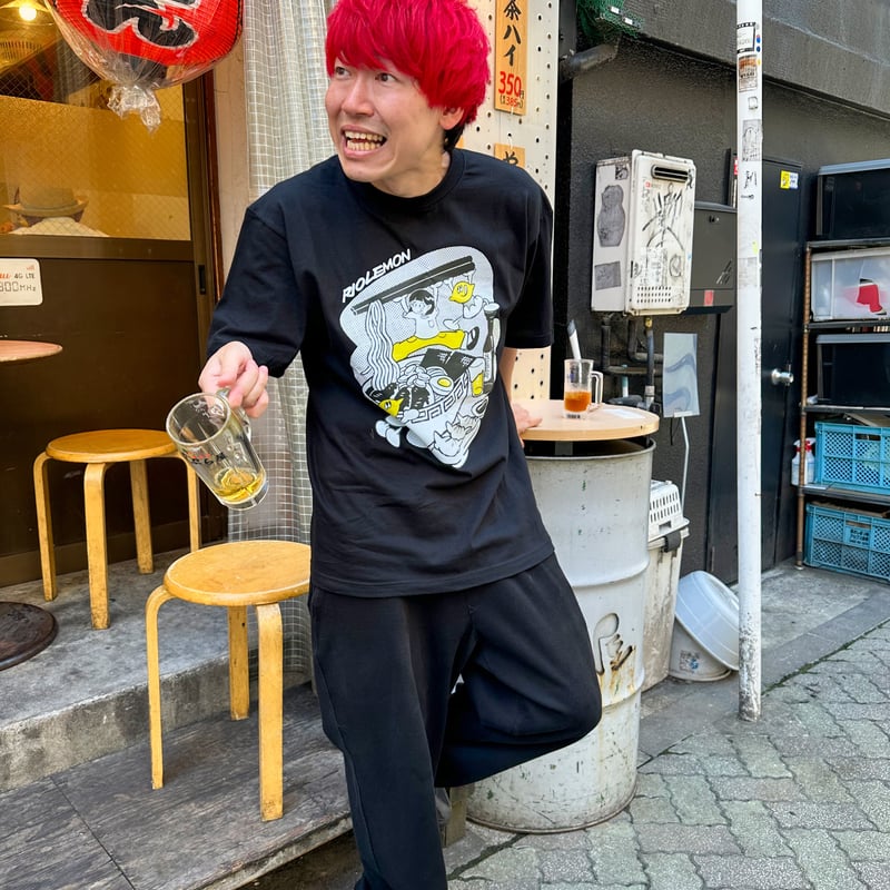 酒ぐびぐびラーメンTシャツ(ブラック) | HiLemon's STORE