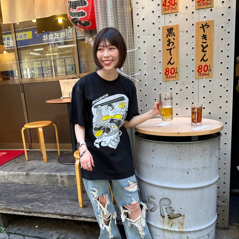 酒ぐびぐびラーメンTシャツ(ホワイト) | HiLemon's STORE