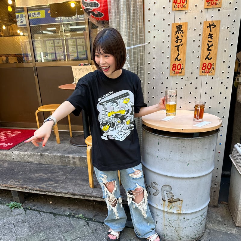 酒ぐびぐびラーメンTシャツ(ブラック) | HiLemon's STORE