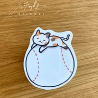 ステッカー:  野球ボールに乗っかるネコさん