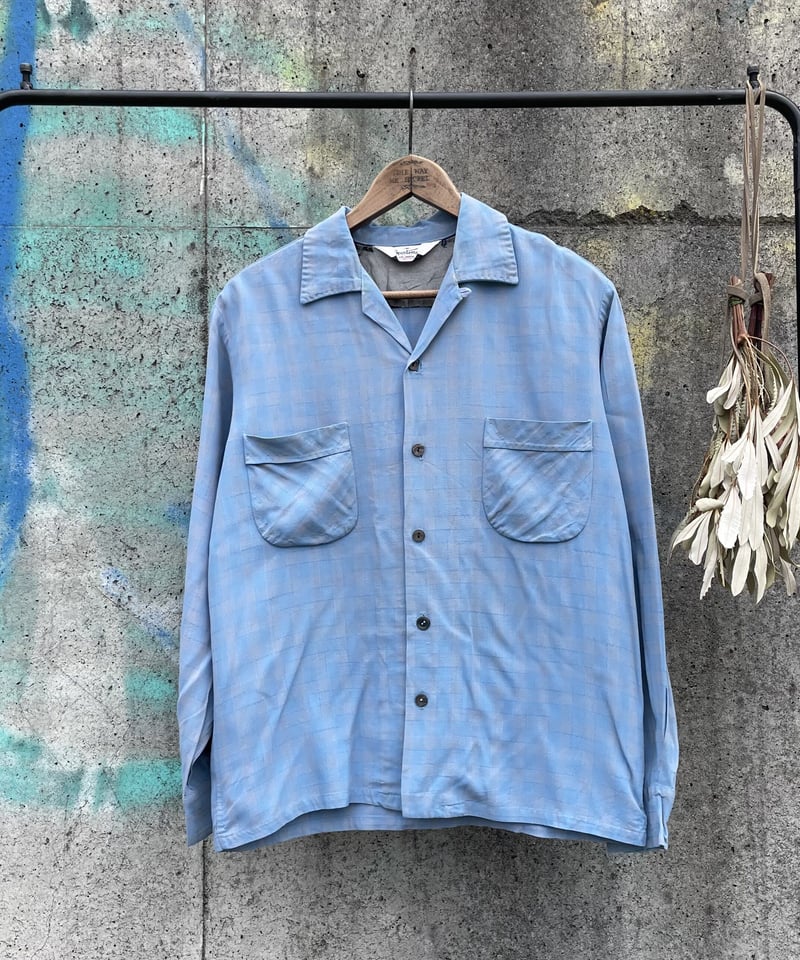 60s old rayon plaid open collar shirt | PENSE 60s old rayon plaid open collar shirt | PENSE
