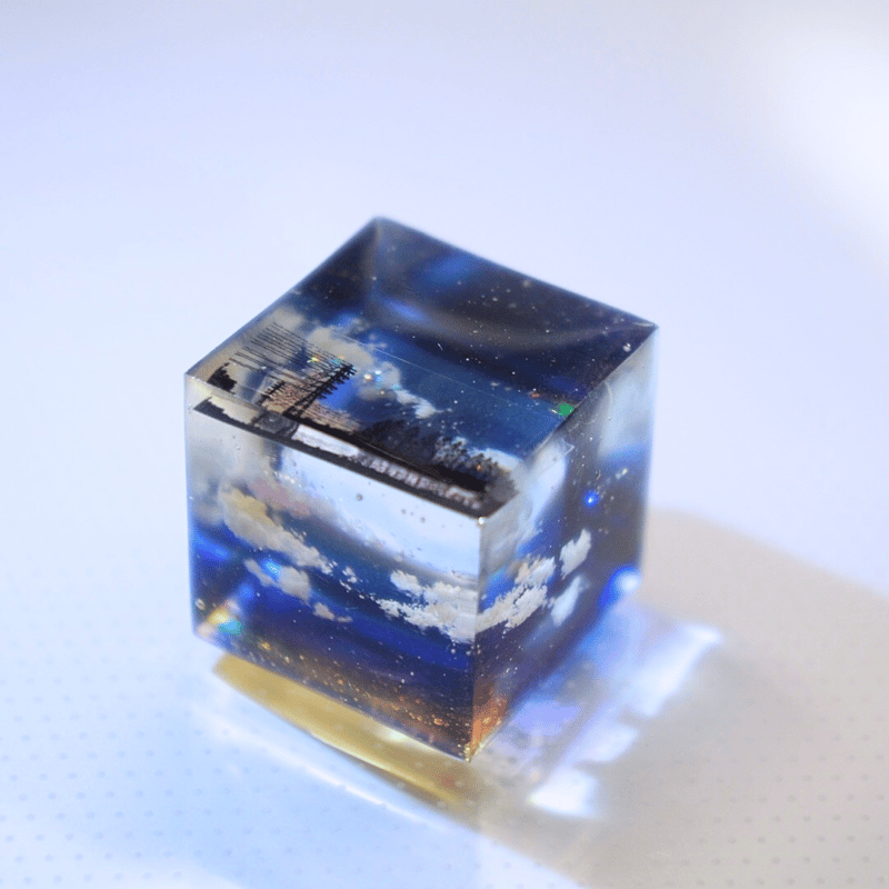 星浮かぶ夕暮れ時』 キューブオブジェ 観賞用 | 蒼空屋−レジン雑貨−
