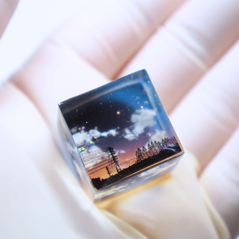 星浮かぶ夕暮れ時』 キューブオブジェ 観賞用 | 蒼空屋−レジン雑貨−