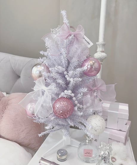 ホワイト×ピンクリボン ミニクリスマスツリー
