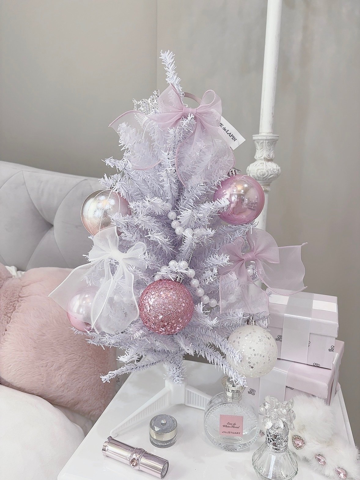 ホワイト×ピンクリボン ミニクリスマスツリー | LARME de LAPIN