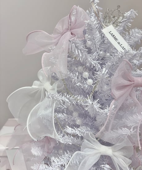 ホワイト×ピンクリボン ミニクリスマスツリー