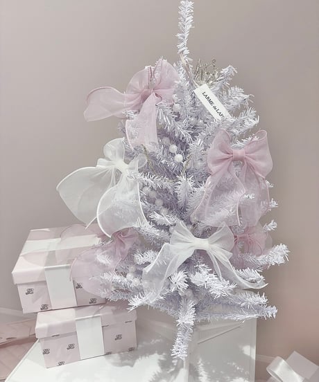 ホワイト×ピンクリボン ミニクリスマスツリー