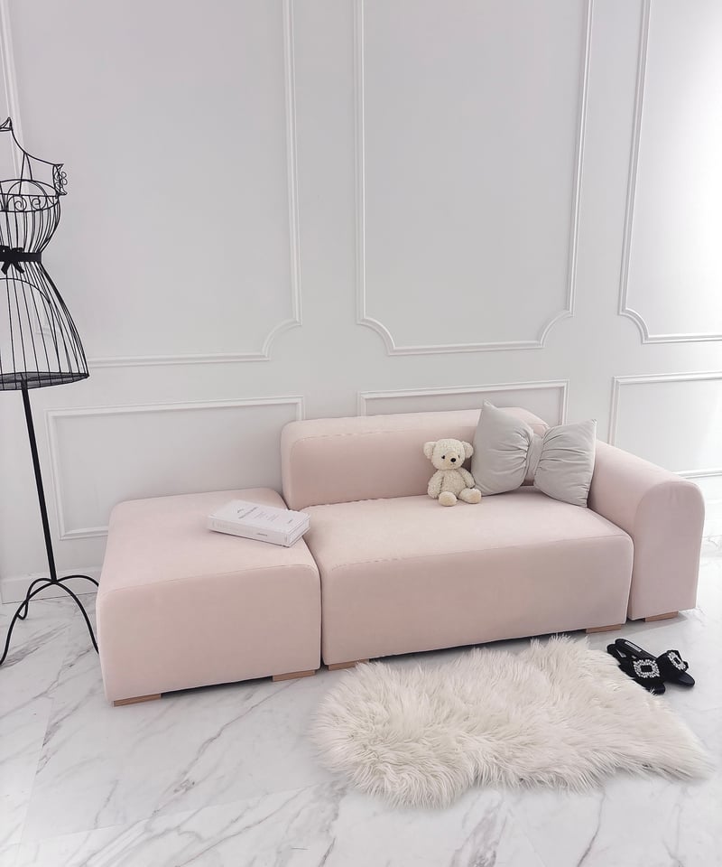 ピンクオットマン ベルベットラウンドソファ/オットマン（ピンク） | LARME de LAPIN