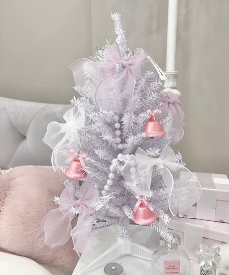 ホワイト×ピンクリボン ミニクリスマスツリー