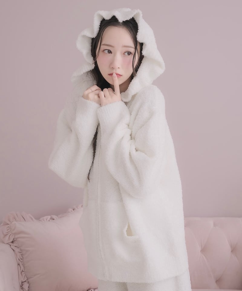 フリルフード付きニットパーカー | LARME de LAPIN（ラルムドラパン）