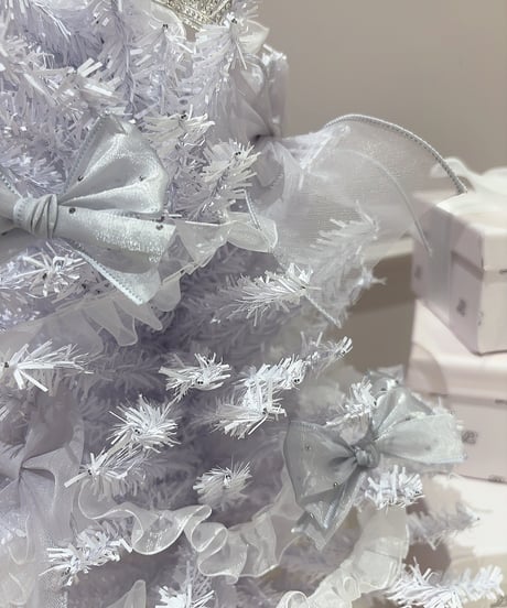 ホワイト×ブルーリボン ミニクリスマスツリー