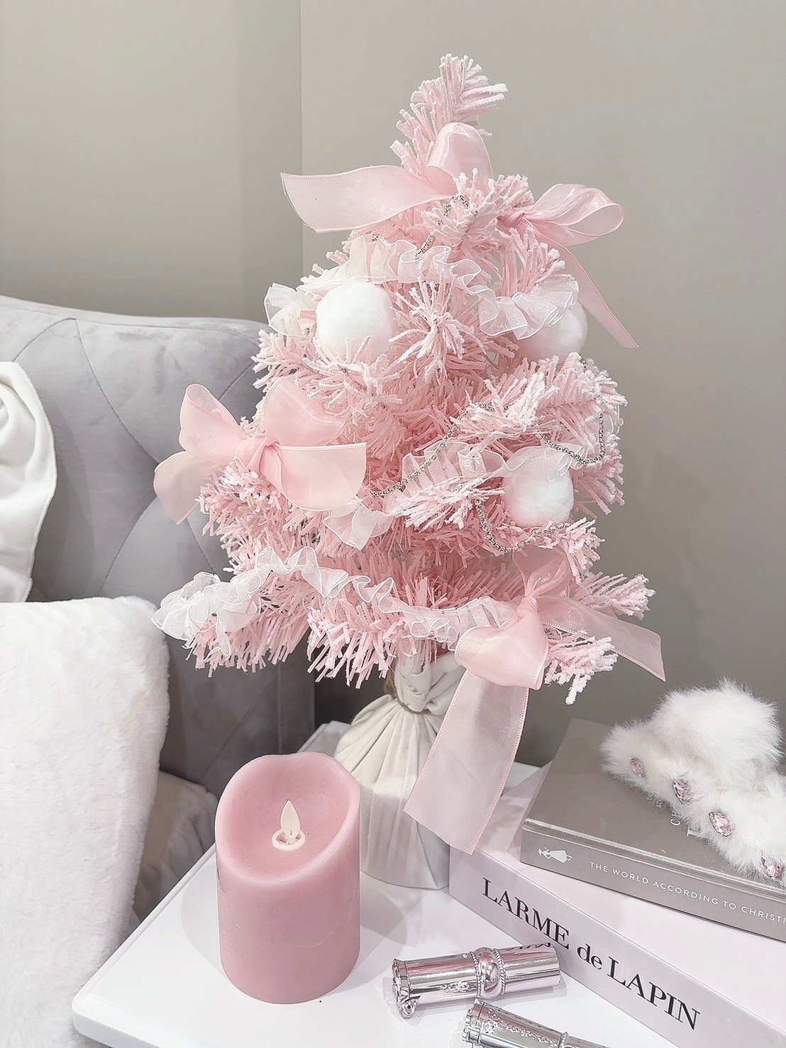 クリスマスツリー　リボンベース　ピンク ピンクスノーリボンミニツリー | LARME de LAPIN（ラルムドラパン）